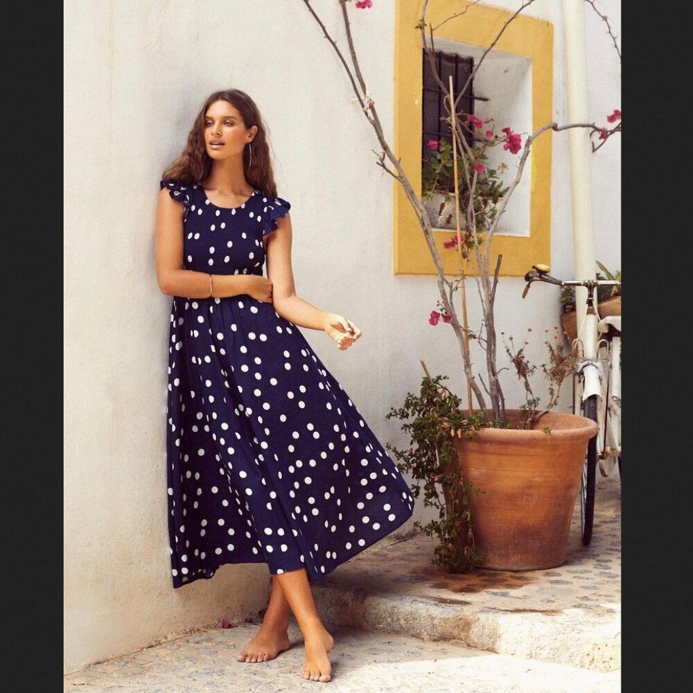 Mister Zimi Abbie Maxi Dress in Navy Spot, Size 10